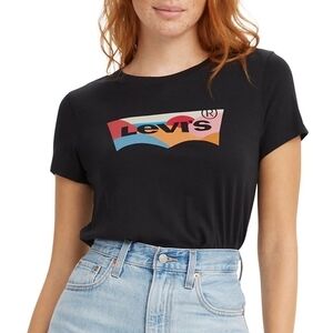 Levi's Women's Black Logo Perfect Short Sleeve Crew Neck Cotton T-Shirt Size XS